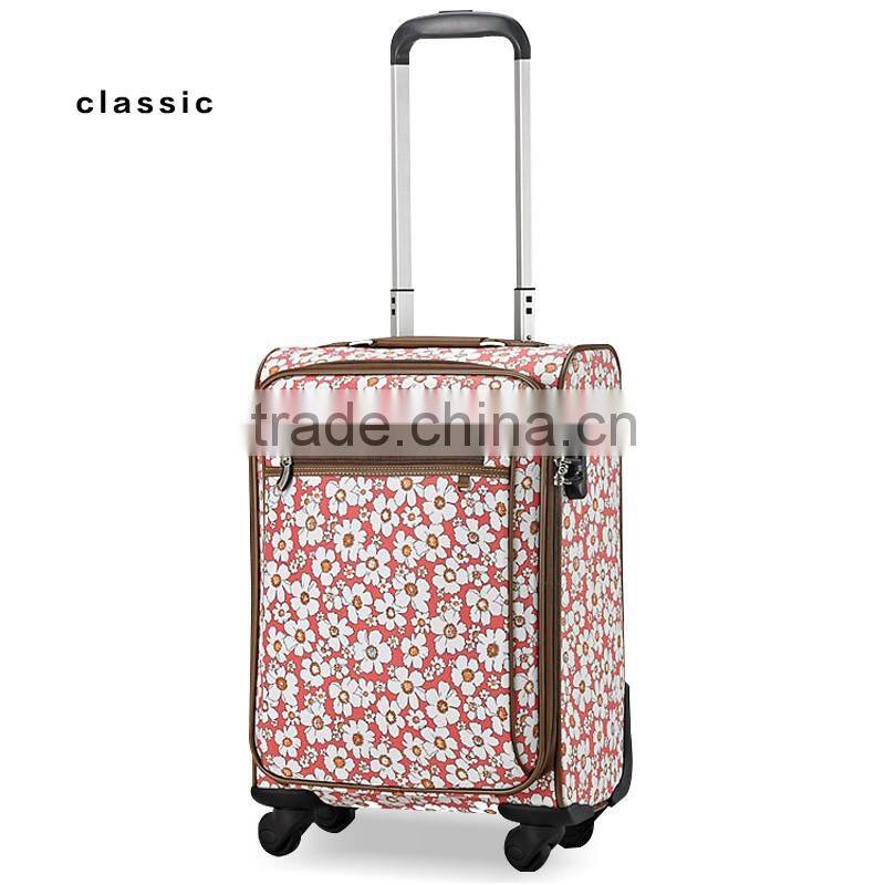 China Factory Polyester Bag Trolley Colorful Flower Printed Luggage Trolley Bag