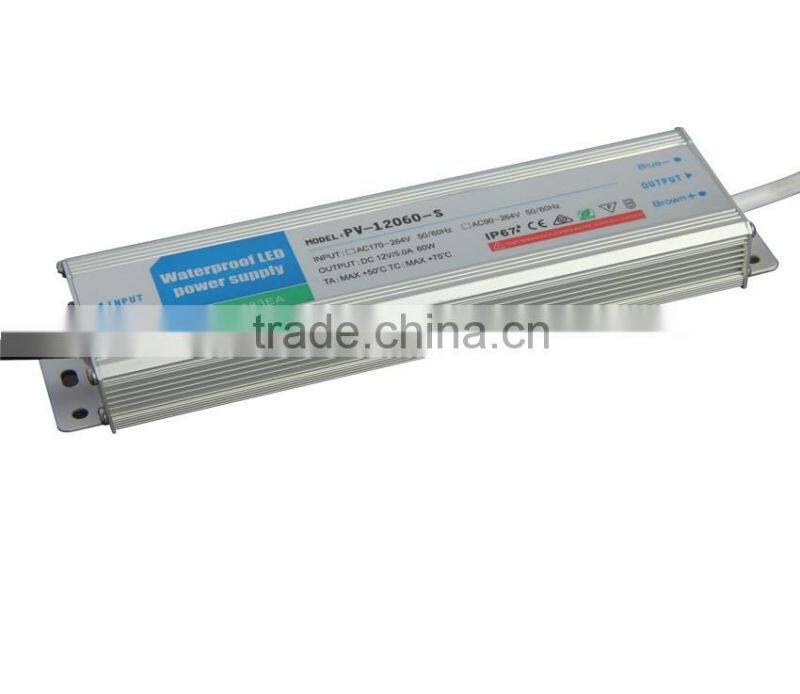 2016 hot selling 60w ultra thin constant voltage waterproof 12v 5a power supply, led power supply