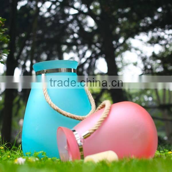 large capacity colored frosted glass candle holder with handle