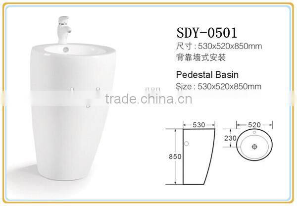 Whole sale ceramic wash sink big size bathroom pedestal hand wash one piece basin