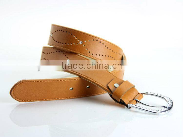Women's Fashion Perforation Brown PU Leather Belt with Stone Decor Buckle