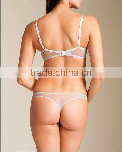 stylish mesh embroidery lace unpadded bra and string panty lady underwear set