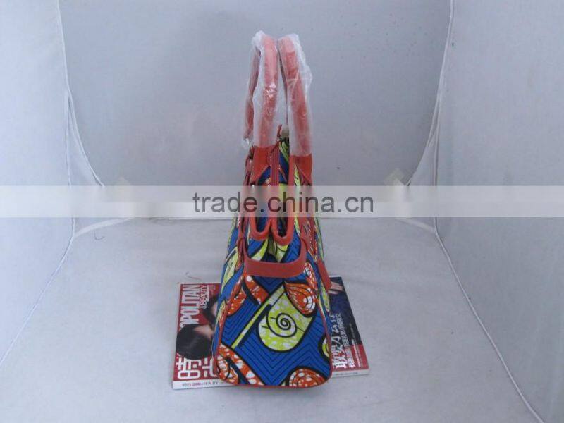 2016 High quality women bags matching printed leather handbag and wax fabric handbags