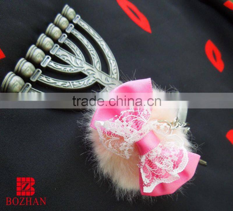 Beautiful little pom pom key chain/Blue rabbit fur keyring