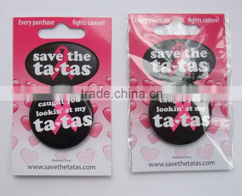 OEM factory - tin button badge set, printing your design on pin badge with backing card packing