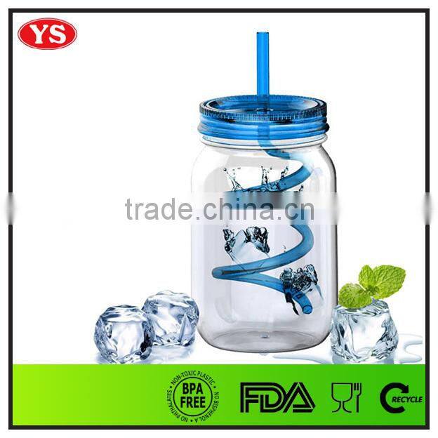 32 oz single wall plastic mason jar with spiral straw