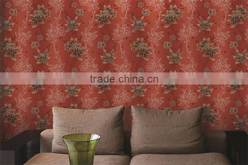 2015 best selling stocklot adhesive vinyl red chinese wallpaper