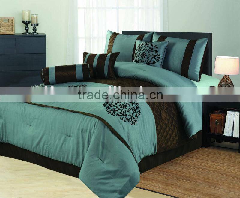 7pc Faux Silk Embroidered Bedding Set