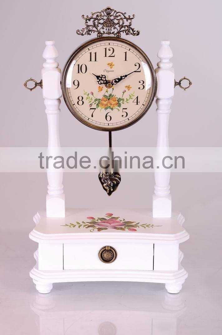 Cheap European Style Home Furniture Antique Desktop Wood Clock