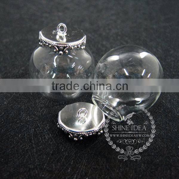 round vintage style silver bulb vial glass bottle with 25mm open mouth DIY pendant charm glass dome supplies 1820285