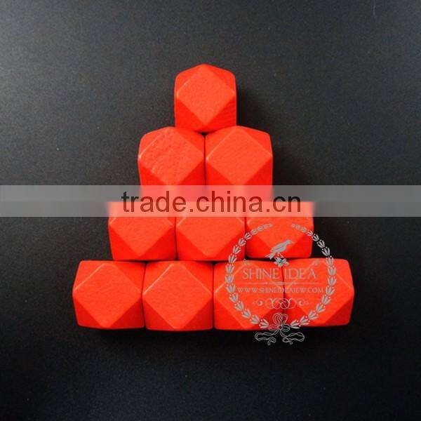 20*20*20mm painted color red wood beads polyhedron beads DIY findings supplies 3000050