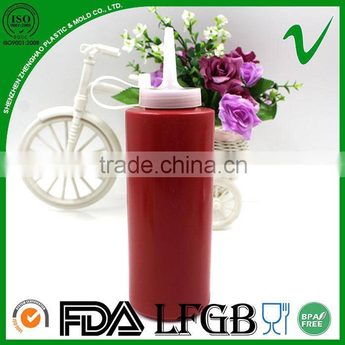 LDPE red squeeze cylinder empty 300ml sauce plastic bottle with food grade
