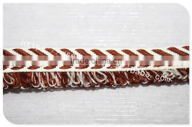 Good price 1.6cm width yarn dyed polyester weave with fringe wholesale