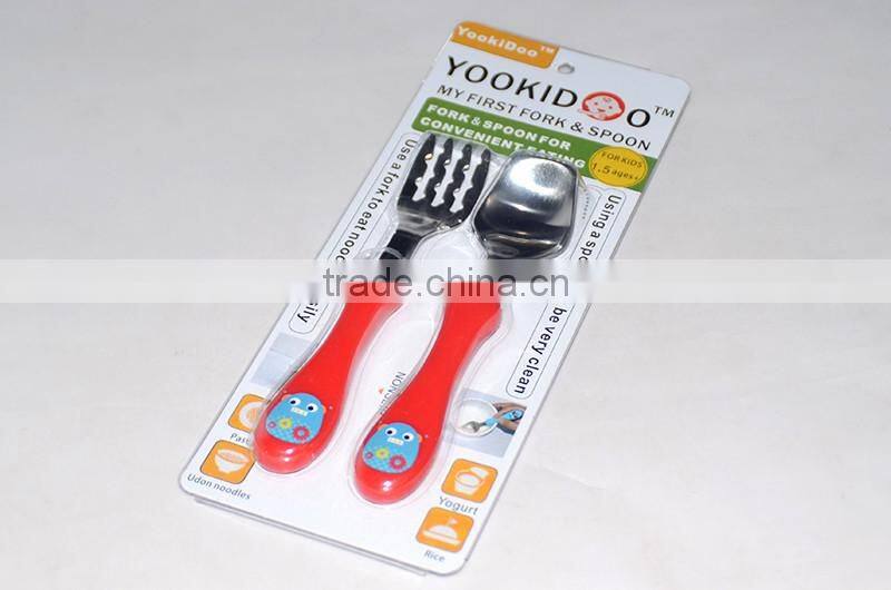 baby cutlery set stainless steel dinnerware plastic handle spoon and fork,knife set