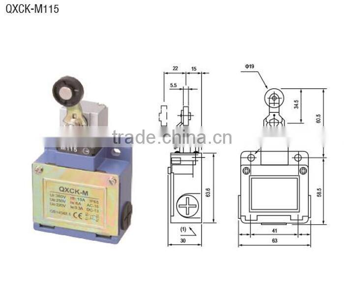 QXCK-M115 63*30*64 1m/s 15 million times IP65 Metal thermoplastic roller tumbler directacting type Limit Switch