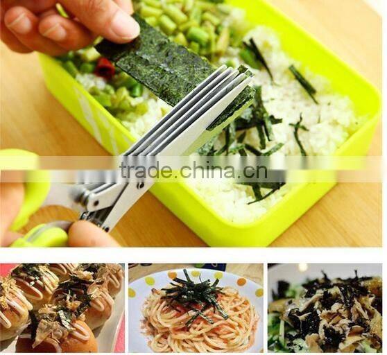 CY145 Multipurpose 5-blade Herb Scissors w/ "Longfinger" Cleaning Brush | Time-Saving Kitchen Shears Chop Herbs Fast