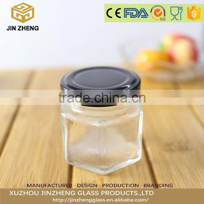 hexagonal 60ml empty glass honey jar/honey glass container