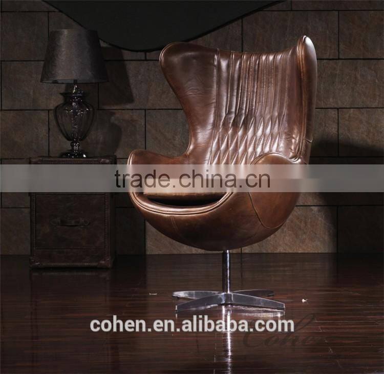 Fashionable genuine leather egg chair with aluminium back coating swivel bar chair/leisure chair/office chair