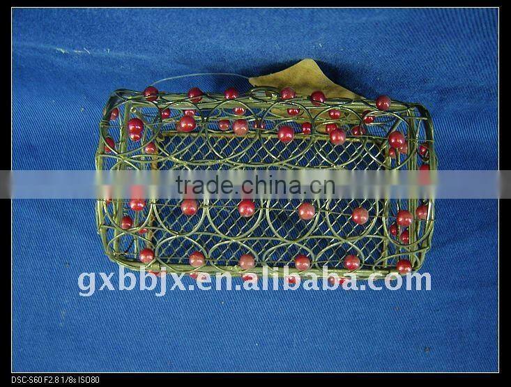 Gold wire decorative with red pearl big storage box with lid