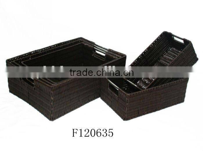 Set of Four Black Rectangle Plastic Storage Basket With Stainless Steel Handle