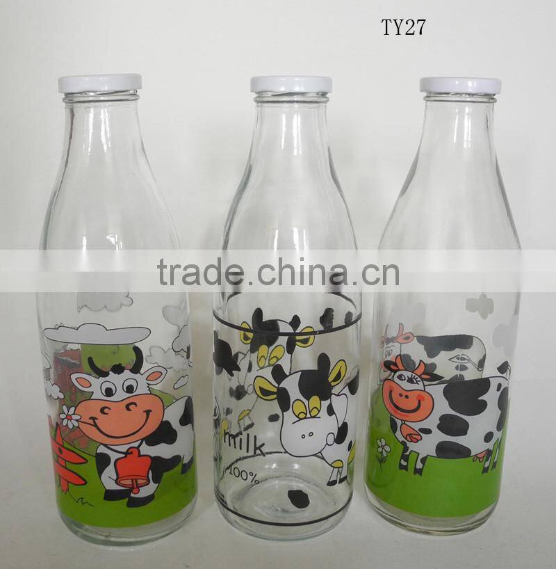 cylinder eco-friendly empty clear glass water / juice /milk bottle