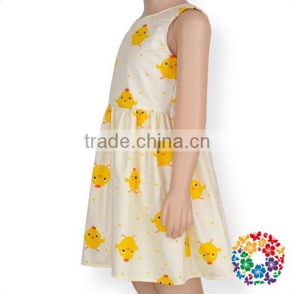 Wholesale Baby Girls New Chicken Printing Sleeve Dress Fashion Summer Cotton Dress Shirt