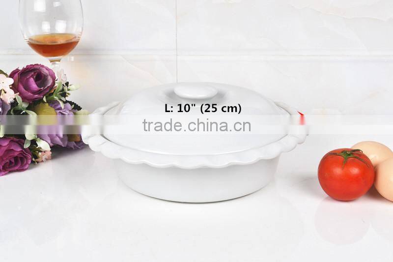 10" round porcelain baking tray with lid