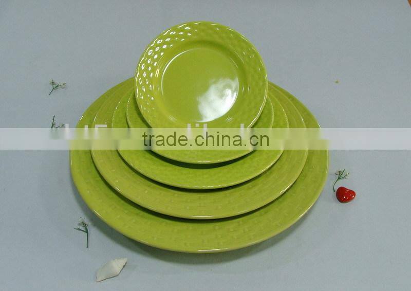 green color glazed round ceramic plate