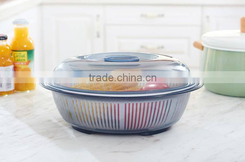 Oval double layers kitchen vegetable fruit rice plastic washing drain draining basket