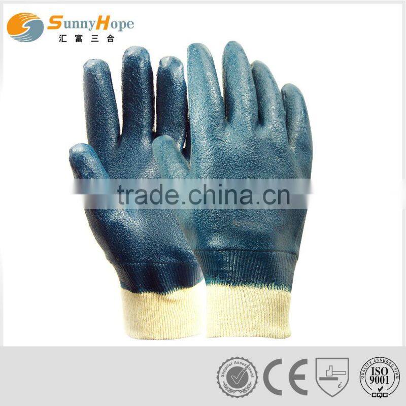 knit wrist blue sandy nitrile coated gloves