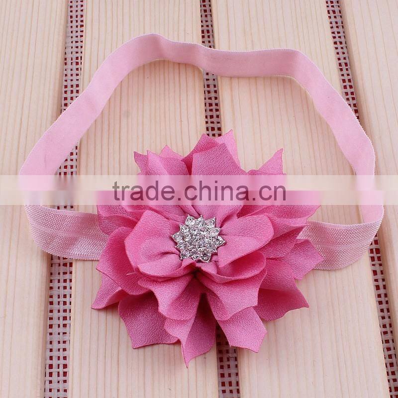 fabric flower headband with rhinestone in center for kids hair accessories