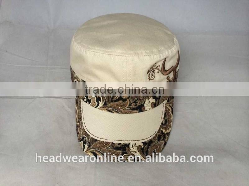 Hot Horn embroidery Military Caps and flat caps with Dongguan Factory