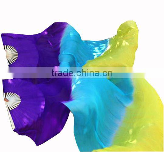 180CM 150CM 100% silk belly dance silk fan veils ombre silk fan veils