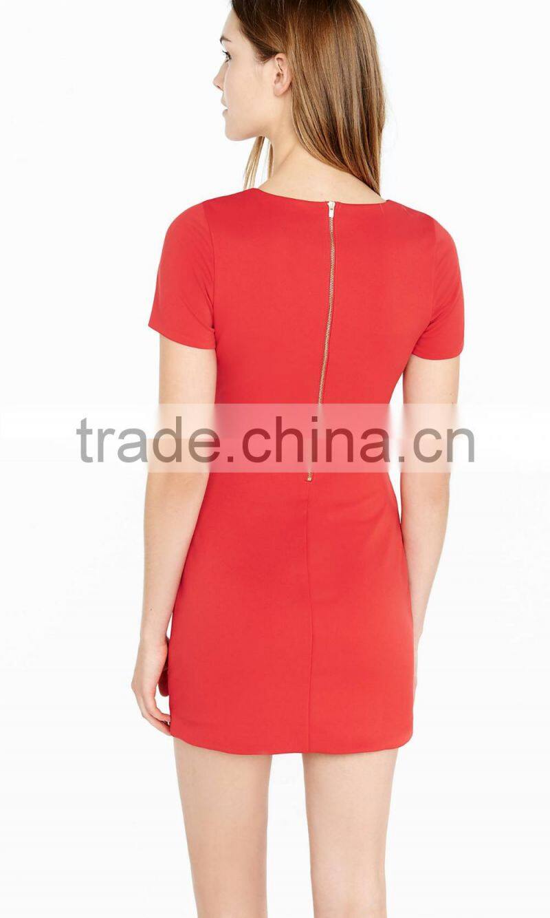 Red short sleeve slitted waist mini dress HSD3004