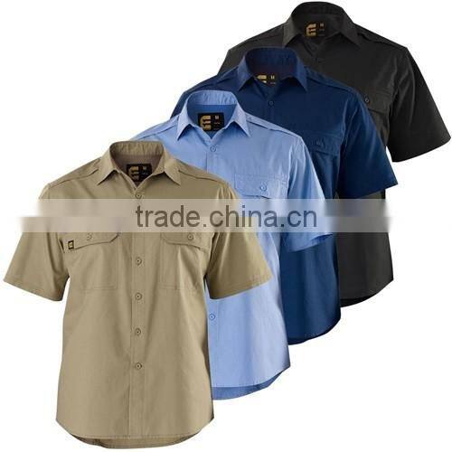 Custom mining industrial work uniform Mens 100% cotton short sleeve workwear shirts