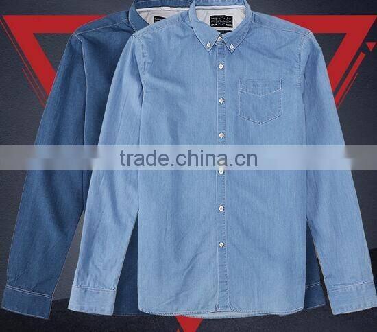 Wholesale Denim shirt for mens shirt factory Cotton washed BLUE mens denim shirts