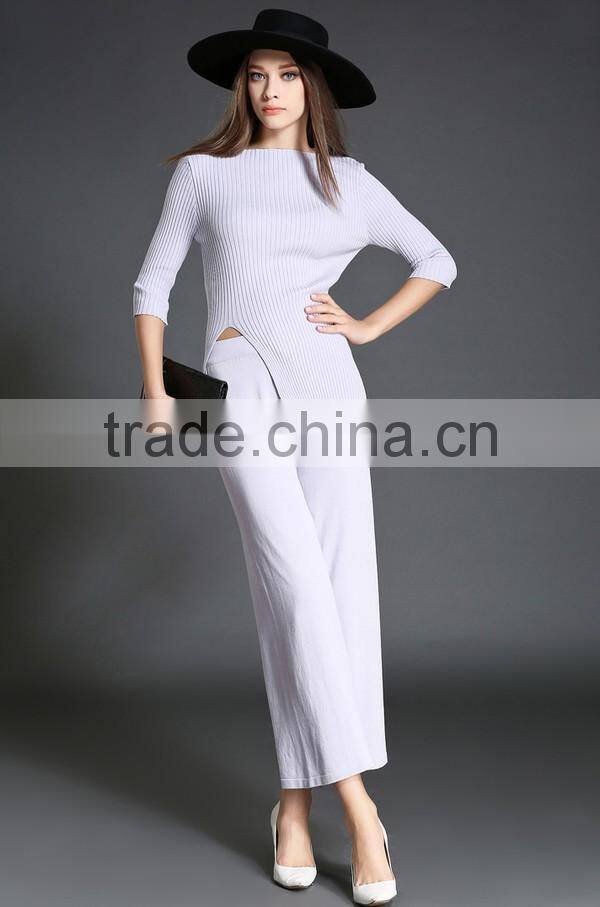 High Quality Solid Asymmetrical Tops With Long Loose Pants 2016 Autumn Fashionable