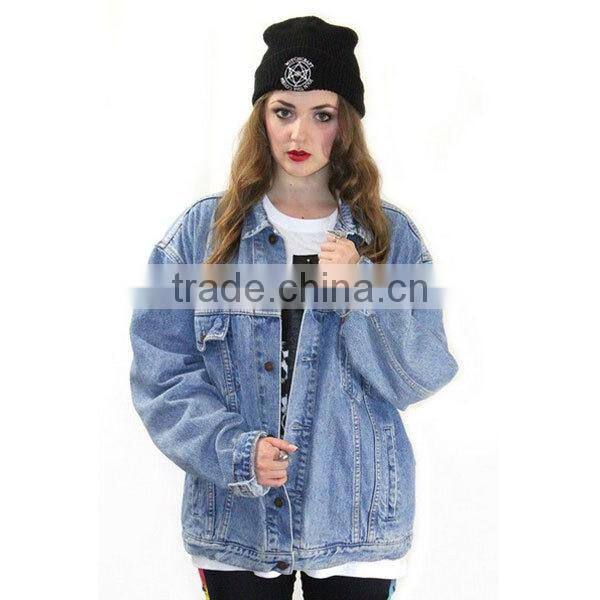 China clothing button down light blue blue oversize women denim jacket