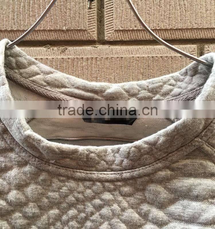 Stock clothing women round neck grey cropped plain cotton sweatshirt