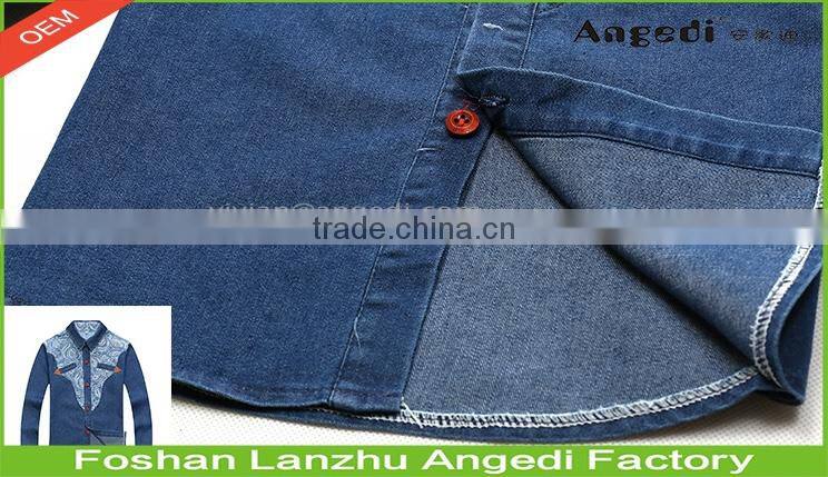Children denim shirt boy's slim fit winter top clothing fashion Casual shirt with patchwork