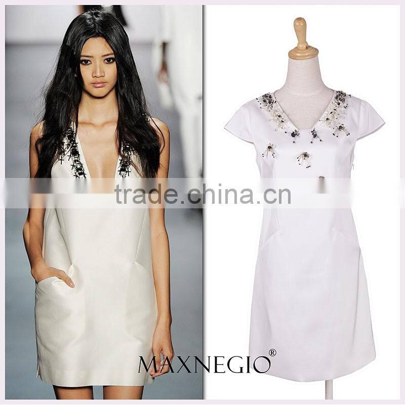 Maxnegio ladies design beading black beading office causal dress