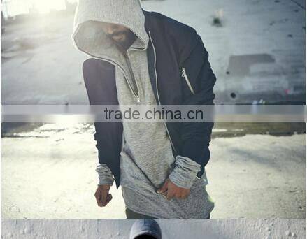 Male autumn solid color hoodie zipper side open cap unlined upper pullover garment with 1/3 front zipper