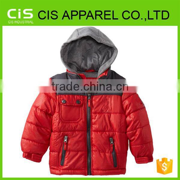 Kids down jacket with hoodies readymade garment wholesale