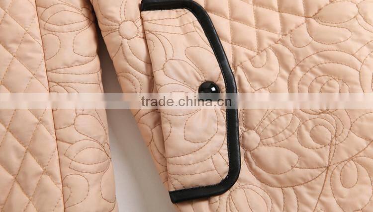 Ladies Quilted Stand Collar With Leather Trim Jacket