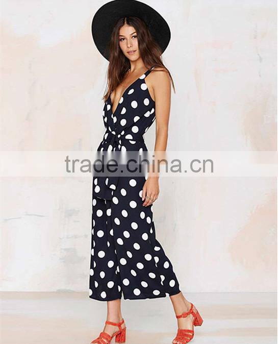 Women Sexy V-neck Backless Jumpsuit Dot Print Womens Romper For Wholesale