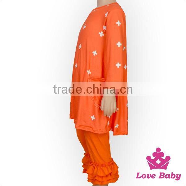 Lovebaby printed fox latest children dress designs with same fabric bow headband frock suit