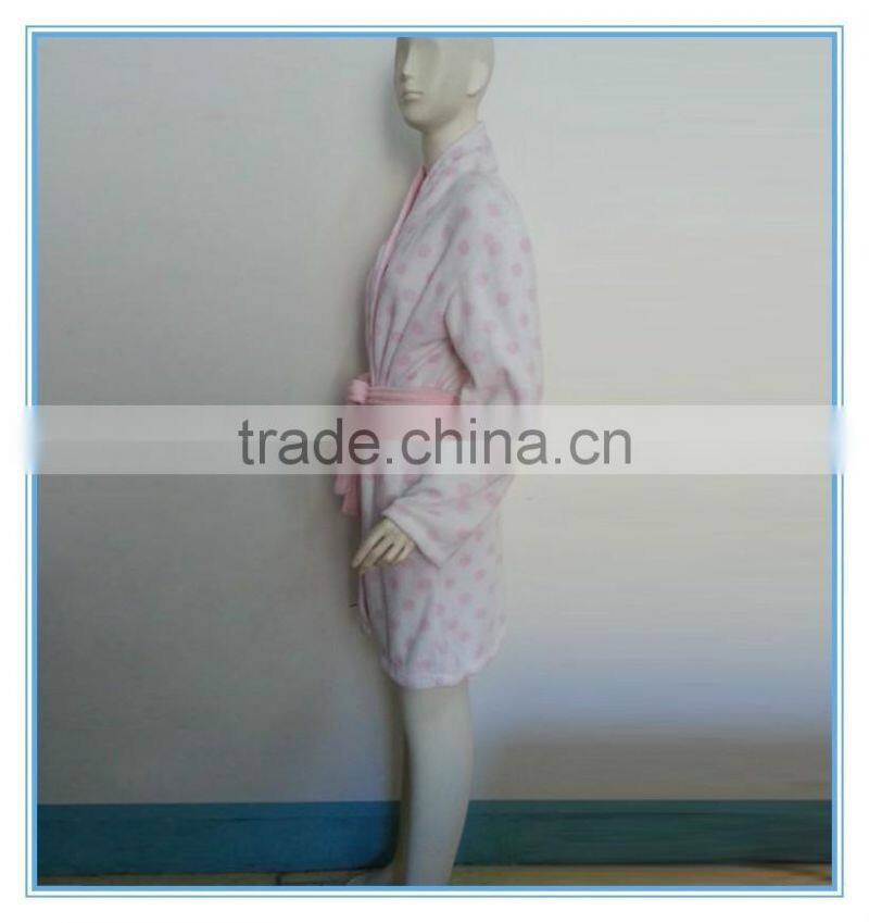 Flannel bath robes soft coral fleece terry dot printing bathrobes, fluffy bathrobe, lady's gown dresses polyester pajamas