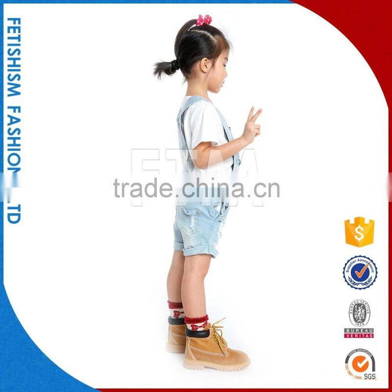 100% Denim Cotton Wholesale Kids Girls Overalls Belt Pants Fashion Clothes For Sale
