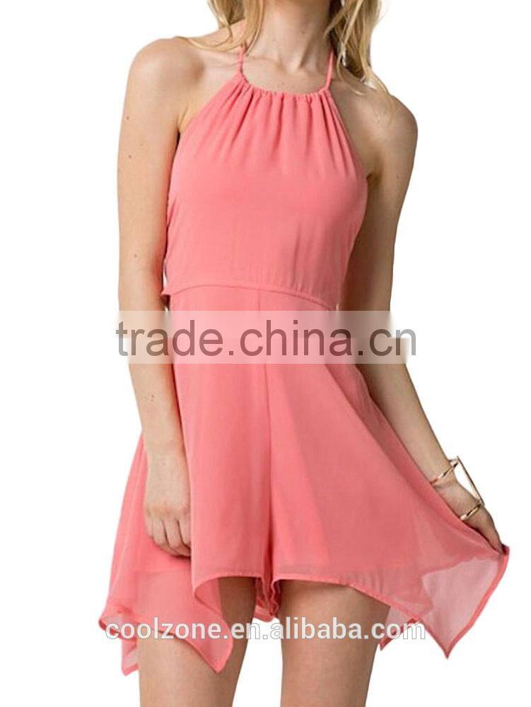 Wholesale Tie Halter Neck Backless Side Hollow Playsuits Clothing Manufacturers