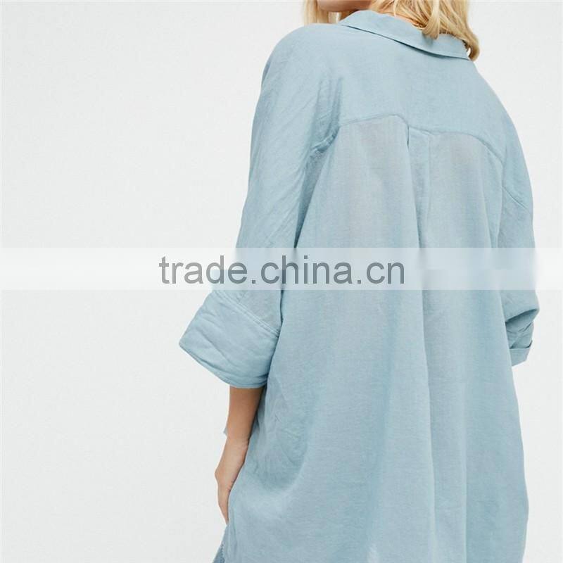 2017 OEM Ladies Common Clothing Lightweight Slouchy Cotton Blouse